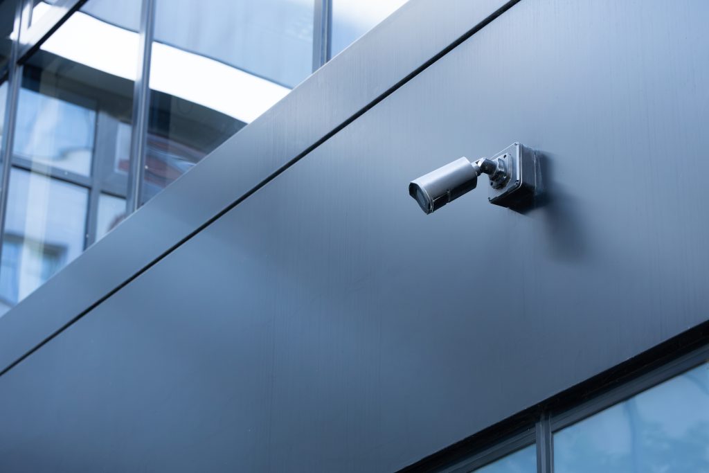 Surveillance camera on a building
