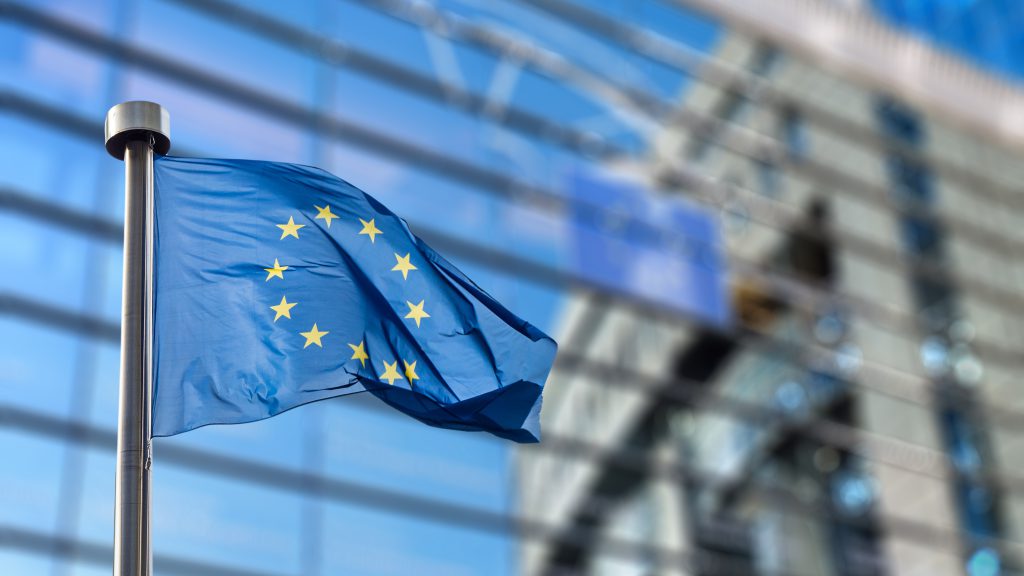 European flag in front of a building